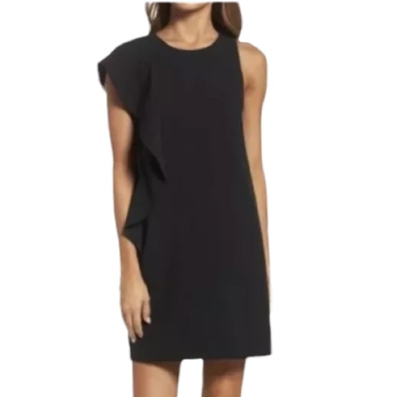 Chelsea28 Black Crepe Side Ruffle Sleeve Sheath Dress - Picture 16 of 17